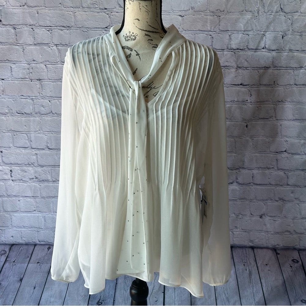 NWT_1 State_Tie Neck Pintuck Chiffon Blouse